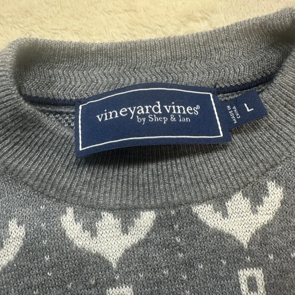 Vineyard Vines Women Gray Ahoy Anchor Crewneck Sweater Large Merino Wool Blend